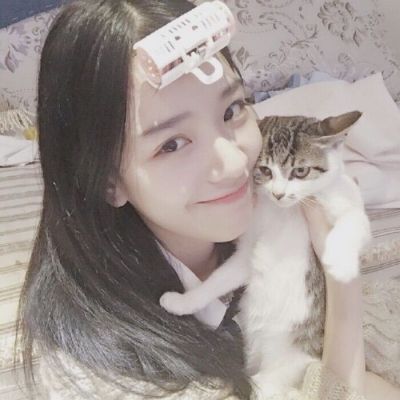 美女抱猫头像