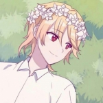 头上戴花的一男一女清新动漫情头