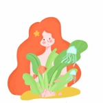 创意手绘拿着花或者植物的卡通高清头像图片